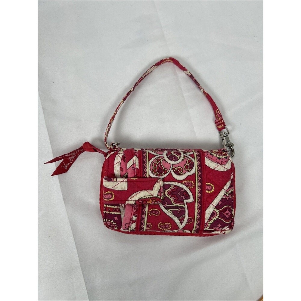 Vera Bradley Zip Around Wristlet Wallet Phone Red Rosy Posies Paisley 6" x 3.5” - Picture 1 of 10
